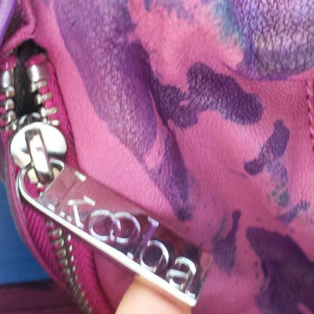 Kooba Leather Purse Hobo Handbag purple navy blue fuscia pink painted tie dyed - Picture 9 of 16